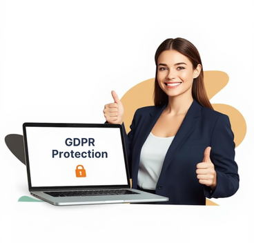 Businesswoman Promoting GDPR Protection with Laptop